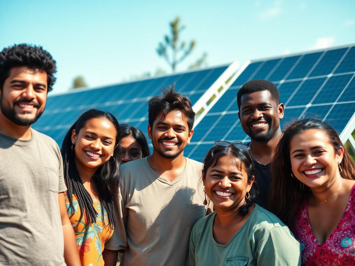 Equipe da Enercoop do Brasil em uma usina solar cooperativa